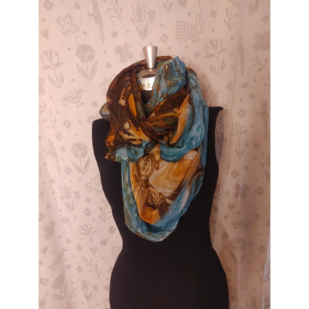 Turquoise Brown‎ Yellow orange  Infinity Scarf Shawl - Picture 2 of 5